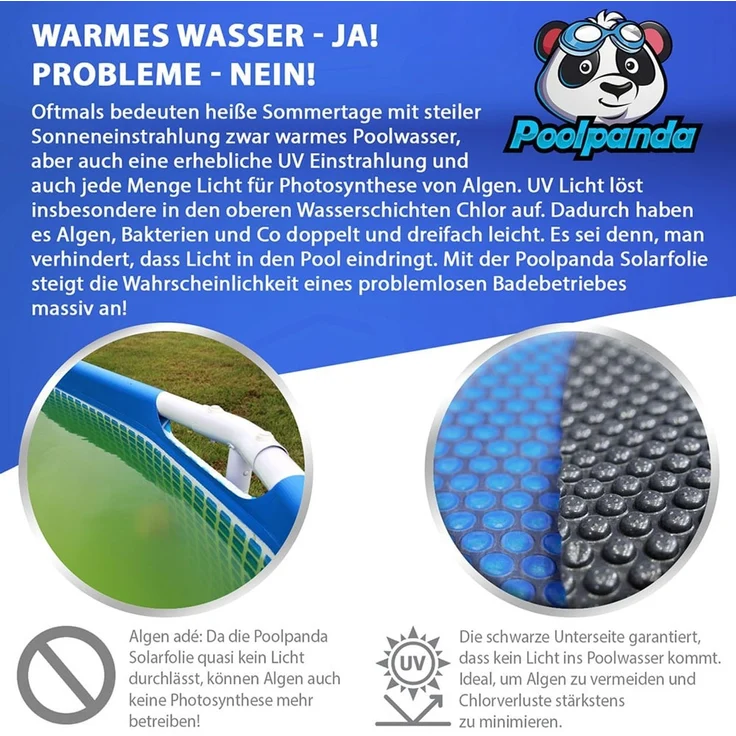 Poolpanda Pool Solarfolie Ø 457 cm Premium rund | schwarz/blau | 400 my | 12 mm Luftblasen – Bild 5