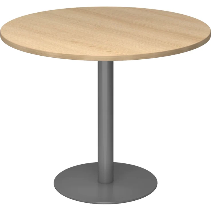 bümö Besprechungstisch, Esstisch groß, Tisch rund 100x100 cm in Eiche, Gestell: graphit - großer Rundtisch für 2 Personen mit Holz-Platte, Säule aus Metall, Konferenztisch, Bistrotisch, STF10-E-G – Bild 1