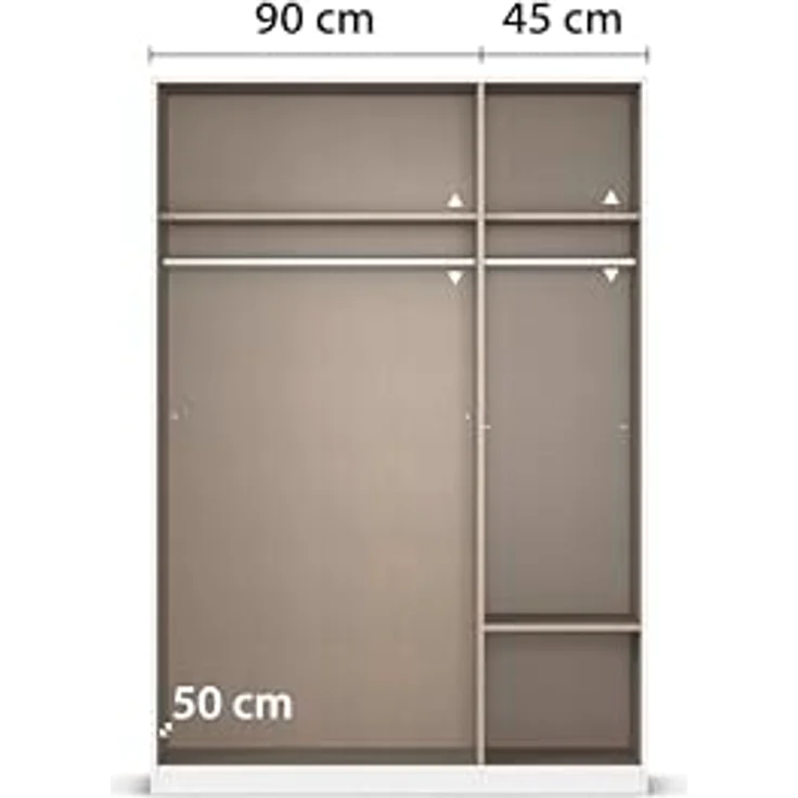 Rauch Möbel Lagoa, Kleiderschrank, Garderobe für Schlafzimmer, Kinderzimmer, Jugendzimmer 3-türig, 2 Schubladen, mit Zubehör Basic, Farbe Weiß/Grau metallic, Schwarz, Breite 136 cm – Bild 9