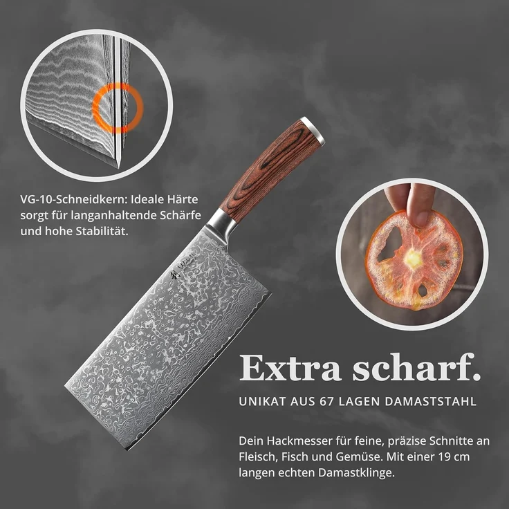Wakoli Hackmesser EDIB Sakura Damast Hackmesser Küchenmesser 19 cm Klinge – Bild 3