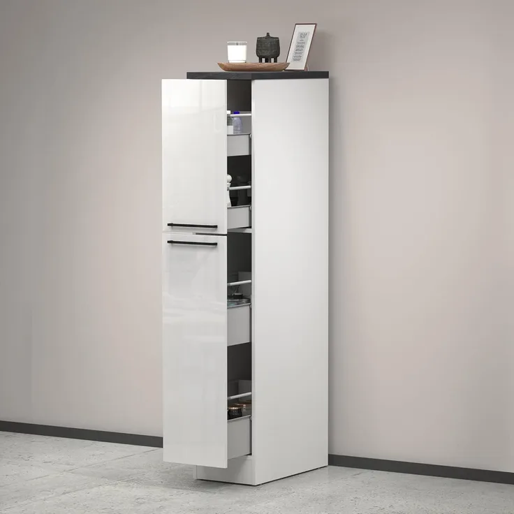Dmora - Küchenschrank Quintino, Mehrzweckschrank, Küchenzeile Schrank, Multifunktionales Kühlregal, 100% Made in Italy, 30 x 60 x 165 cm, glänzendes Weiß und Schiefer