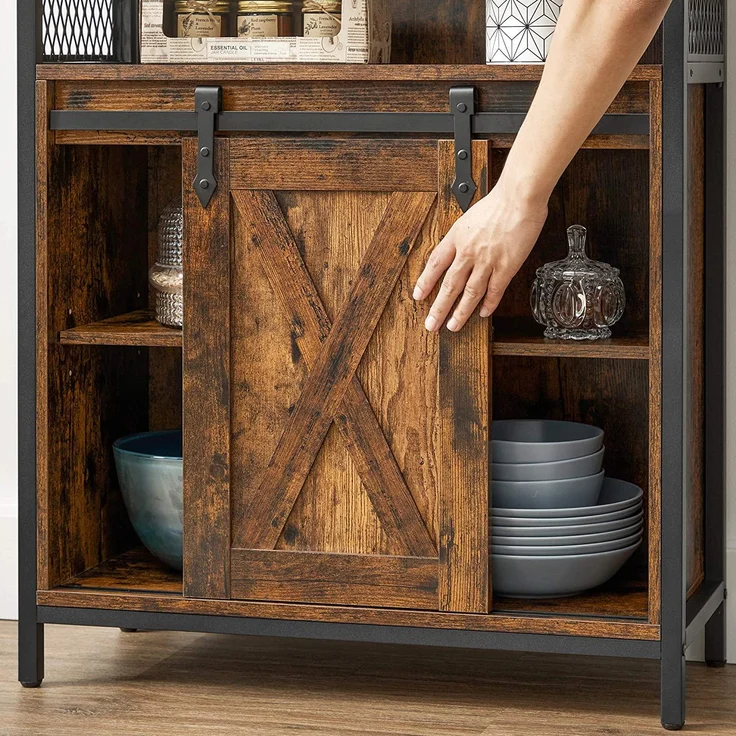 VASAGLE Sideboard, Küchenschrank mit Schiebetür, offenes Fach, verstellbare Ablage, industriell, für Flur, Wohnzimmer, Küche, Arbeitszimmer, vintagebraun-schwarz LSC089B01 – Bild 3