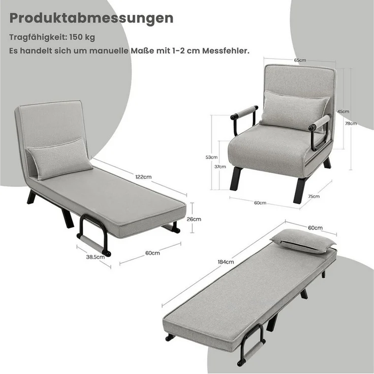 Woltu Schlafsofa, 1 Teile, Schlafsessel 3 in 1, mit Bettfunktion, Sofabett Gästebett – Bild 3