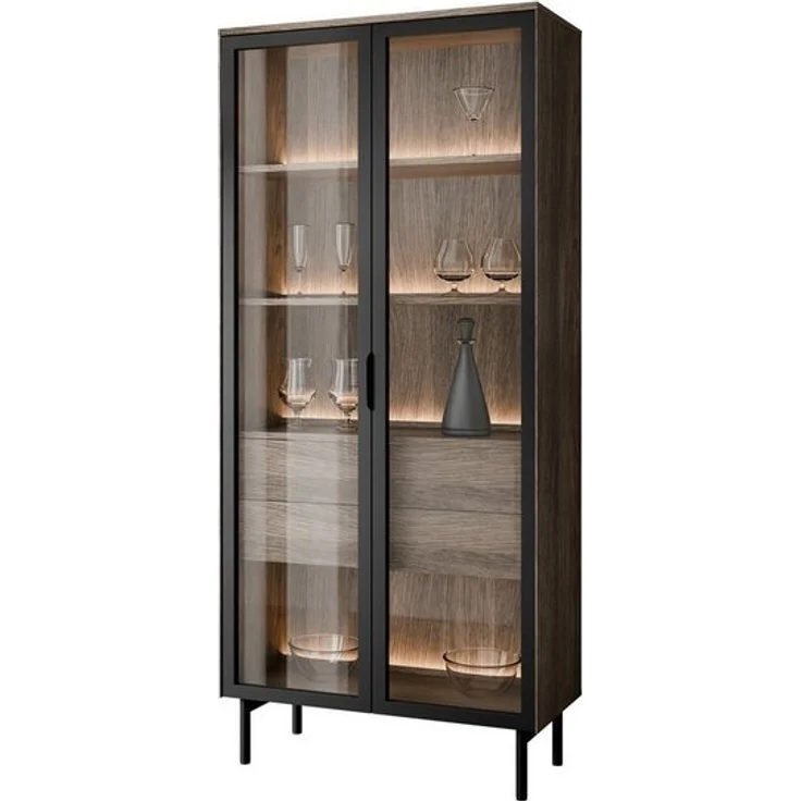 Lookway Glasvitrine LINEA LOFT Vitrine mit LED-Beleuchtung und Schubladen – Bild 4