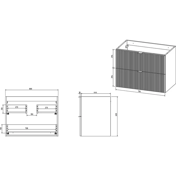 Vente-unique - Waschbeckenunterschrank hängend mit Einbauwaschbecken und Säule - Streifenoptik - Grün matt - 80 cm - ZEVINI – Bild 7