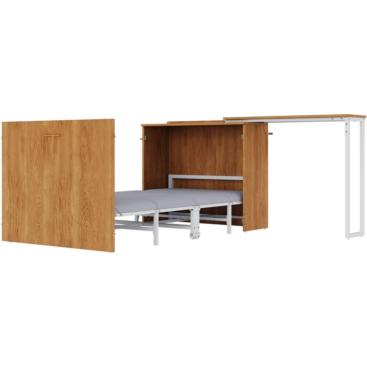 Klappbett mit drehbarem Schreibtisch und Matratze, platzsparendes Schrankbett mit Rollen, ideal für kleine Räume, Gästezimmer und Homeoffice – Bild 6