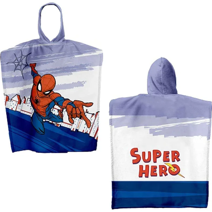 BERONAGE Kapuzenhandtuch Spider Man Kinder Kapuzen Bade-Poncho Super Hero 55x110 cm Poncho, 100% Baumwolle, Frottee in Velours-Qualität