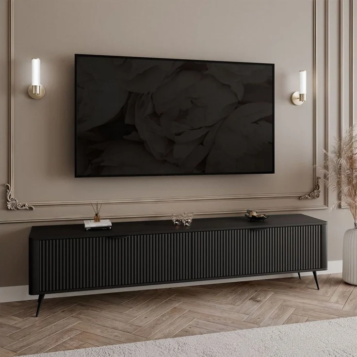 ALLHOUSE24 TV-Schrank DIAMO 200 cm mit geriffelten Fronten und Metallbeinen TV Lowboard (1x TV Schrank) Breite 200 cm – Bild 3