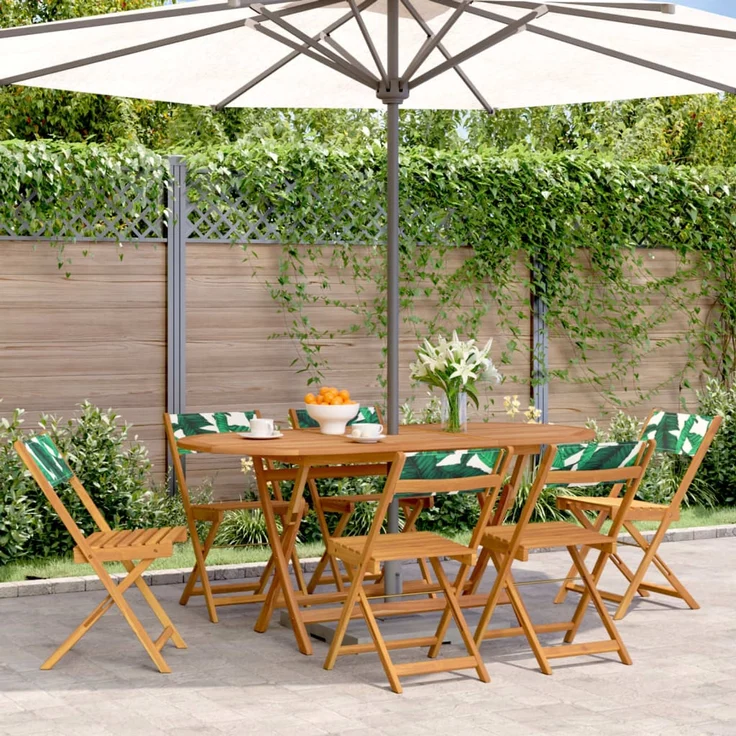 vidaXL Gartenstühle 6 Stk. Klappbar Grün Stoff und Massivholz 3214623 – Bild 1