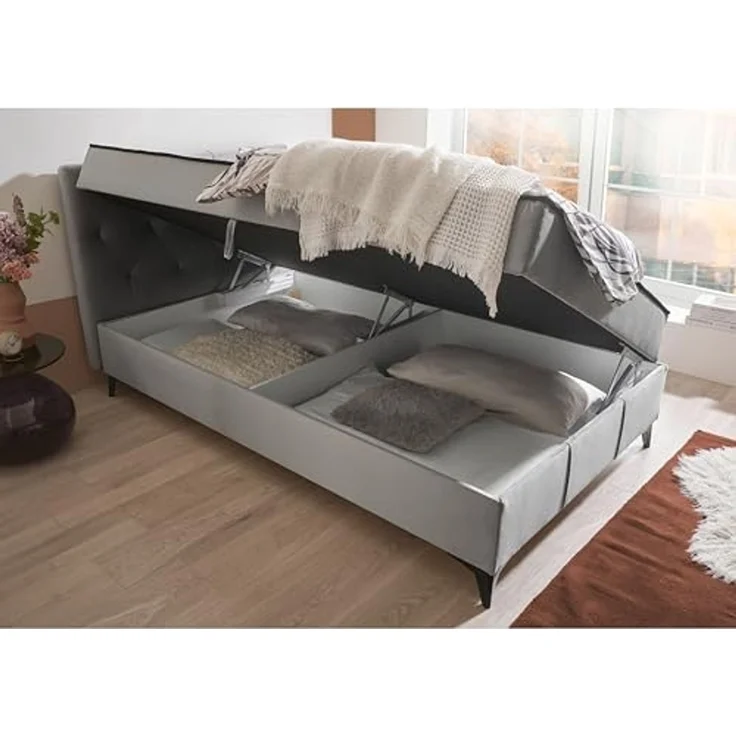 CORNWILL Boxbett 120x200, Grau - Modernes Einzelbett mit Bettkasten - 121 x 102 x 210 cm (B/H/T) – Bild 5