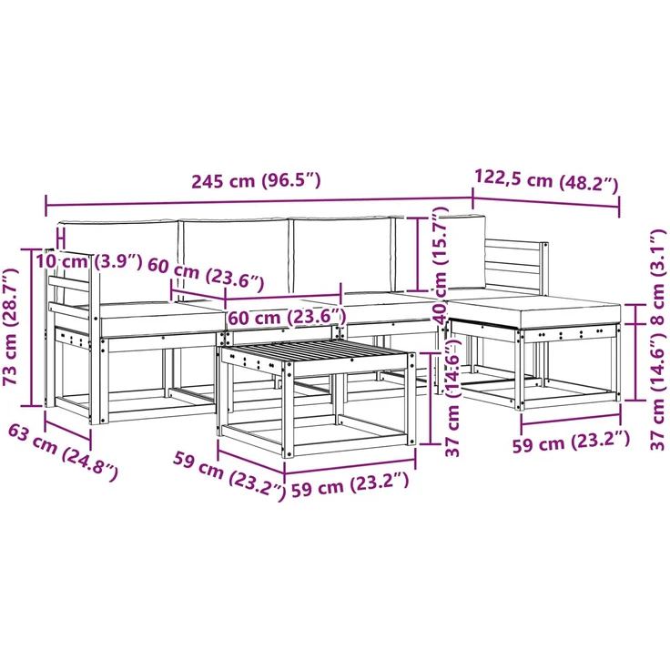 vidaXL Outdoor-Sofagarnitur 6 pcs Natur und Creme Massivholz Akazie 3366273 – Bild 9