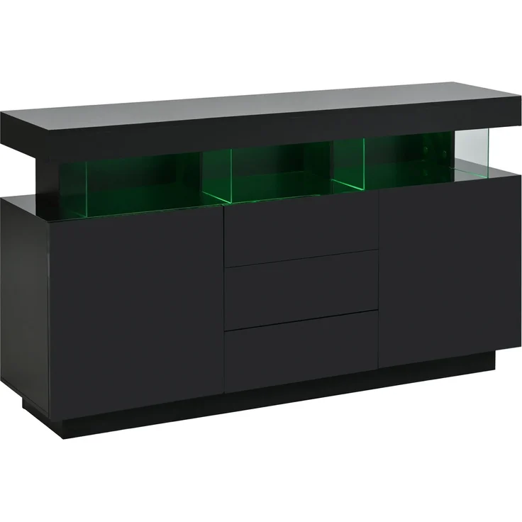 ZUBALIYA Sideboard 140x35x80 cm, mit LED-Beleuchtung, Hochglanz, aus Spanplatte, Schwarz – Bild 24