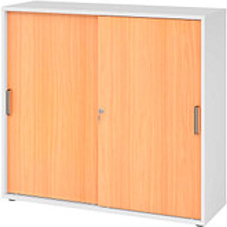 HAMMERBACHER Schiebetürenschrank 1753S, V1753S/W/6/SG, Buche/Weiß, 2 Fachböden, 120 cm x 40 cm x 110 cm, abschließbar, stapelbar