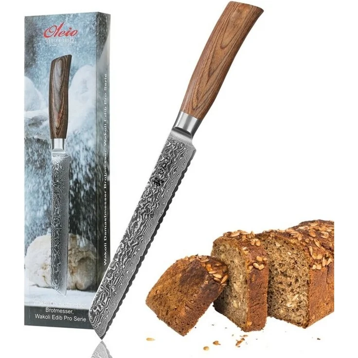 Wakoli Brotmesser EDIB Pro Damast I Küchenmesser Kochmesser I 20cm Wellenschliffklinge, 67 Lagen Damaststahl, VG-10 Stahlkern – Bild 4