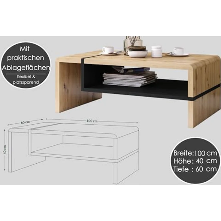 designimpex Couchtisch Design Wohnzimmertisch Folk 01 Tisch mit Ablagefläche – Bild 5