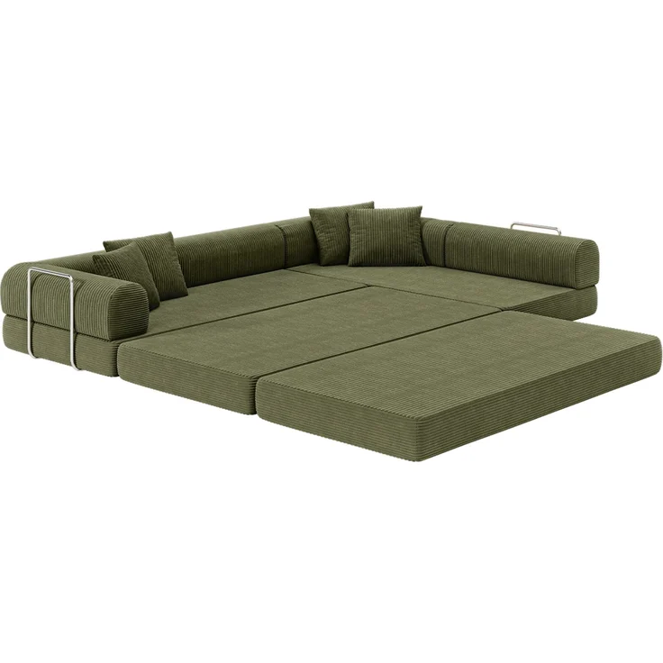 skølm 'Lofn' Modulares Sofa 4 Sitzer, 300x200 cm, Vollschaumcouch mit Metallgestell, Cord olivegrün, Schlafsofa vakuumverpackt, kein Aufbau erforderlich – Bild 13
