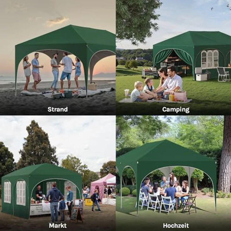 WOLTU Pavillon, Faltpavillon 3x6 m, mit 6 Seitenwänden, Partyzelt wasserabweisend UV-Schutz 50+, höhenverstellbarer Gartenpavillon, mit Tragetasche, für Outdoor Garten Camping Grün – Bild 8
