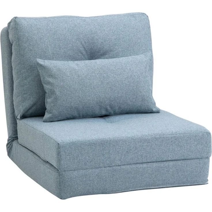 HOMCOM Schlafsofa mit verstellbarer Rückenlehne, Zierkissen, Bodensofa 1 Teile, für Wohnzimmer, Schlafzimmer, Leinen, Himmelblau – Bild 1