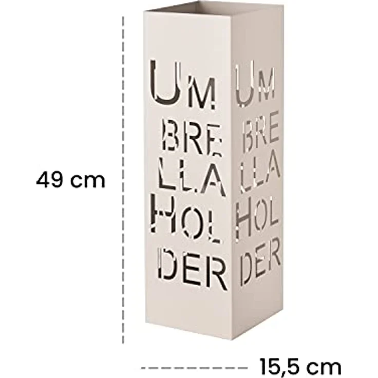Baroni Home Schirmständer mit modernem Design aus Metall mit Umbrella Schnitzerei - taubengrauer Schirmständer mit Haken und abnehmbarem Auffangfach für Heim- und Bürodekoration 15,5 x 15 x 49 cm – Bild 3