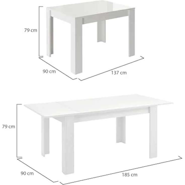Dmora - Ausziehbarer Tisch Corbara, Küchenkonsole, Esstisch mit Verlängerung, Ausziehbares Küchenregal, Made in Italy, 137x90 h79 cm, Glänzendes Weiß – Bild 2