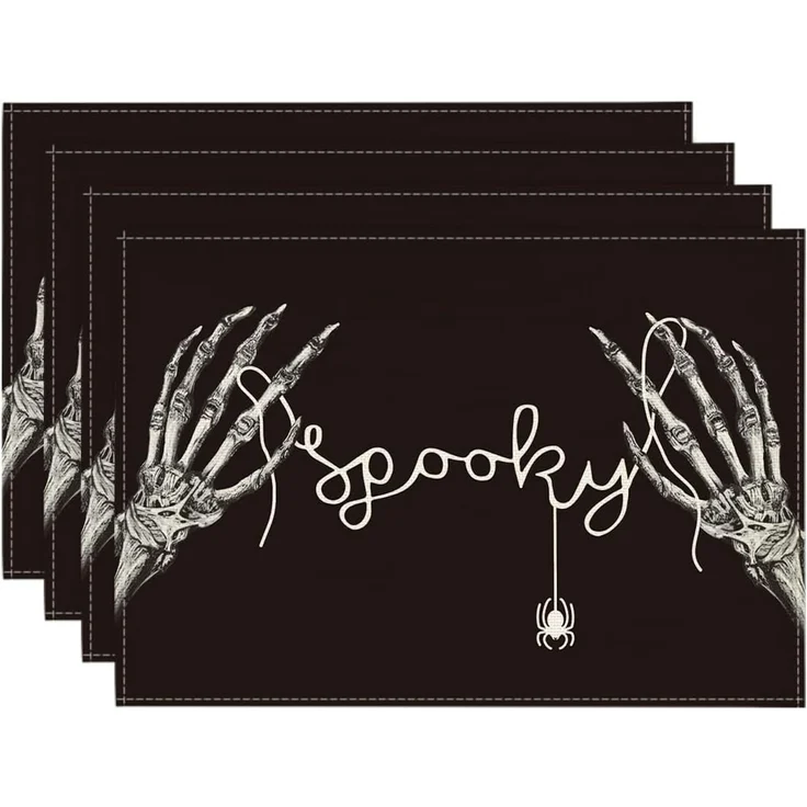 ABC Halloween-Platzset, 4-teilig, Totenkopfhand-Motiv, 30 x 45 cm – Bild 1