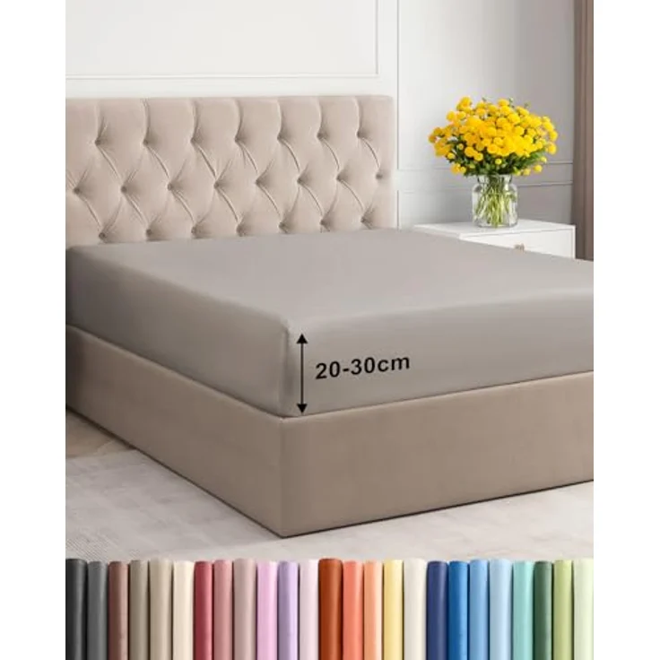 Spannbettlaken 160x200 cm - Für Matratzen bis 30 cm Höhe (12") - Weiche, gebürstete Mikrofaser - Knitterfrei, Schrumpf- und Farbbeständig - Oeko-TEX Zertifiziert - Hellgrau - Premium Bettlaken – Bild 2