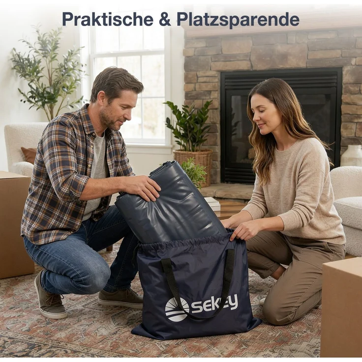 Sekey Luftbett mit integrierter Luftpumpe, Luftmatratze selbstaufblasend Camping, 203 x 183 x 51 cm, blau / grau – Bild 7
