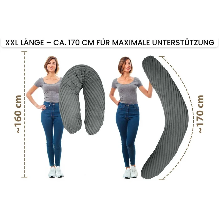 Amilian Stillkissen XXL 170 cm - Seitenschläferkissen - Schwangerschaftskissen, komfortables Pregnancy Pillow mit abnehmbarem Bezug, Schlafkissen für Seitenlage, Lagerungskissen für Schwangere und Stillzeit – Bild 2