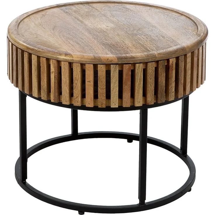 GILDE 2er Set Beistelltisch Roseau aus Mangoholz - rund - naturfarben - Höhe 45cm x Ø 75cm