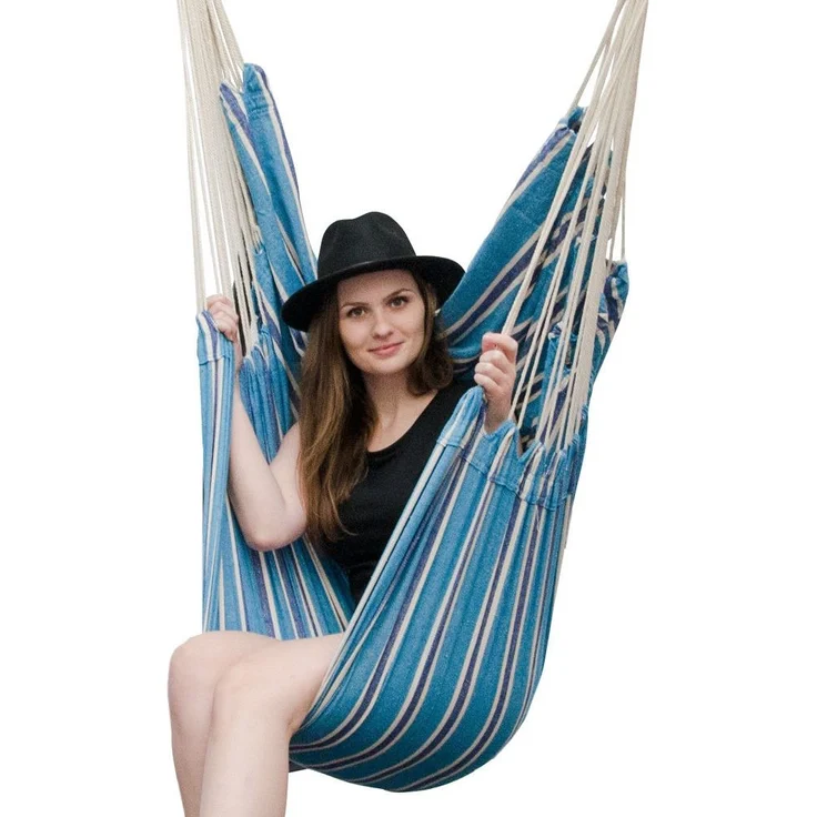 XXL Hängesessel Relaxsessel 185x130cm bis 150kg mit blauen Streifen – Bild 3