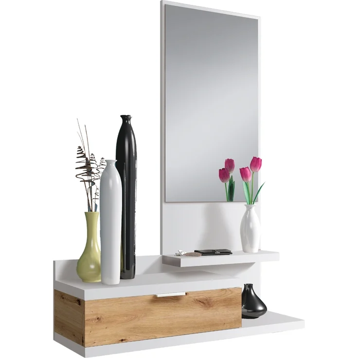 Calicosy Hängekonsole mit 1 Schublade und 1 Spiegel L81 cm - DHALIA - Weiß – Bild 8