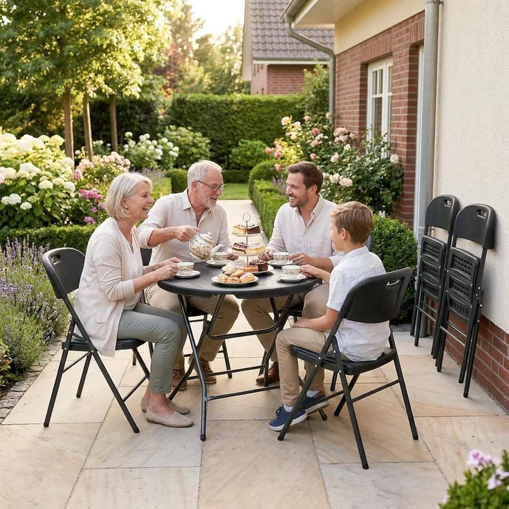 Sekey Klappstuhl 6er Set, Klappstühle aus Kunststoff und Metall, Campingstuhl Gartenstuhl Klappbar bis 150KG, Schwarz Holzoptik – Bild 9