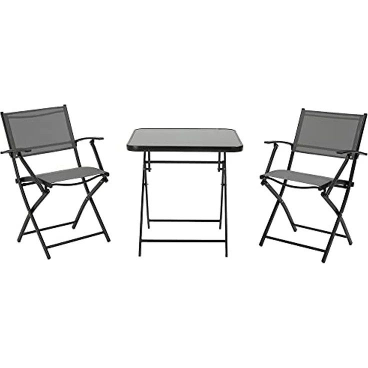 Outsunny Sitzgruppe klappbar 3tlg. Balkonset Balkonmöbel 1 Tisch+2 Stühle Gartenmöbel Set Sitzgarnitur Metall Mesh Schwarz+Grau – Bild 1