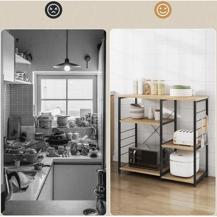 Woltu Küchenregal, 1-tlg, Standregal aus Metall & Holz mit 5 Ablageflächen – Bild 8