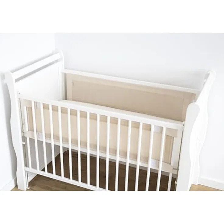 LOOLAY Bettumrandung babybett 60x120 cm – 2 teiliges 110x30 cm Set – Atmungsaktiver 5 mm Netzstoff – Babybett Umrandung mit starkem Klettverschluss – Sicherer gitterbett umrandung (Beige)