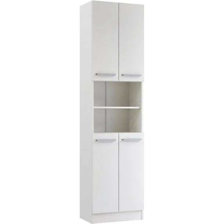 Saphir Hochschrank Quickset 335 Badschrank 50 cm breit, 4 Türen, 1 Nische, 3 Einlegeböden Badezimmer-Hochschrank, Weiß Glanz, Griffe in Chrom glänzend – Bild 4
