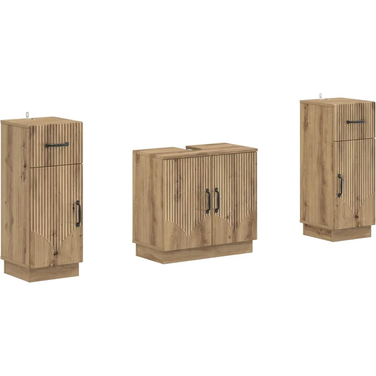vidaXL 3-teiliges Badezimmer-Schranksystem HOORN 3 stk. Artisan-Eiche 3418043 – Bild 2