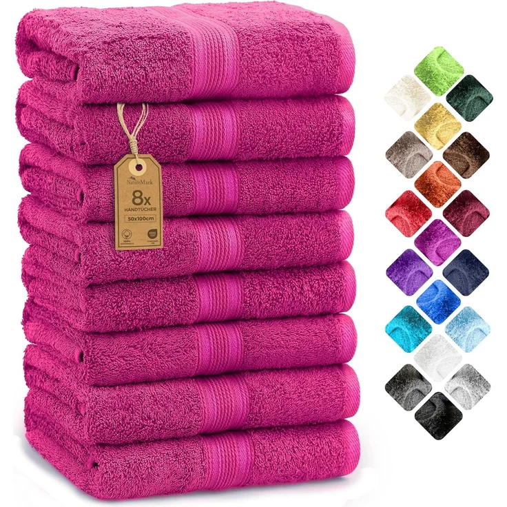 NatureMark 8er Pack Frottier Handtücher 50x100 cm, 100% Baumwolle, Pink, 50x100 cm – Bild 1