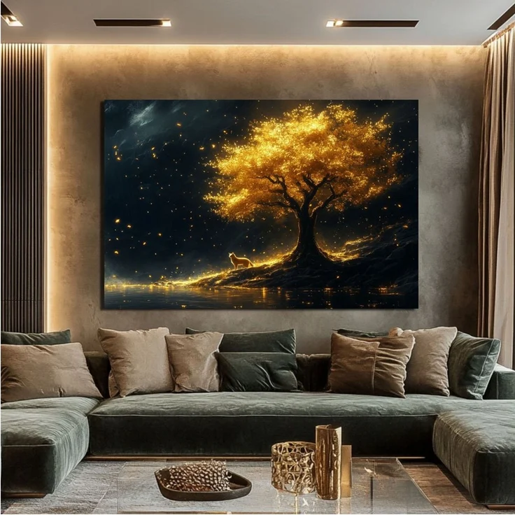 DARO Design Leinwandbild Modern Abstrakt Wandbilder XXL Wandbild Wand Deko Leinwand Bilder, (Katze am goldenen Baum - Bild groß Wohnzimmer Esszimmer Schlafzimmer Küche Einteilig Querformat Fotodruck Leinwände Wanddeko Abstrakte Kunst Boho), 30x20 cm – Bild 4