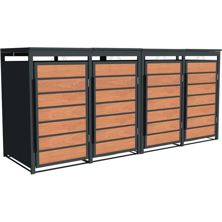 Mülltonnenbox Müllbox Mülltonnenverkleidung 4 Türen Anthrazit mit Holzdekor Box
