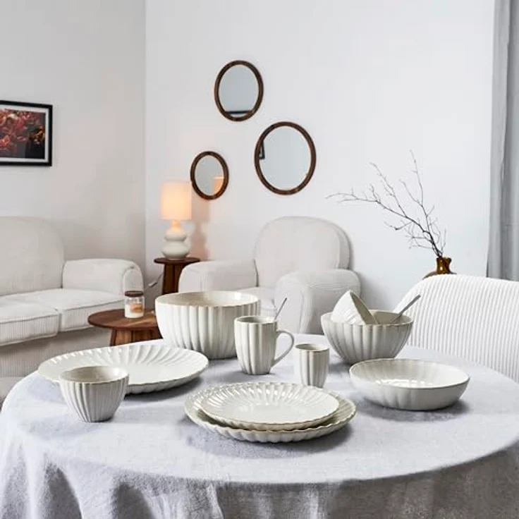 HOME DECO FACTORY, KA0411, Elegant Ceramic Salad Bowl, ideal for Salads and Fruit, Refined Design and beige Color, Easy to clean, Diameter 18.5 cm, beige – Bild 4