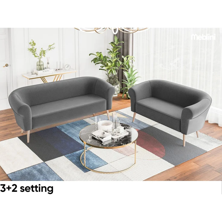 MEBLINI Mini Sofa 2-Sitzer für Wohnzimmer - Mini Lounge für zwei Personen - Küchensofa - Sofa Klein - EMILIA - 2 - Dunkelgrau Samt – Bild 5