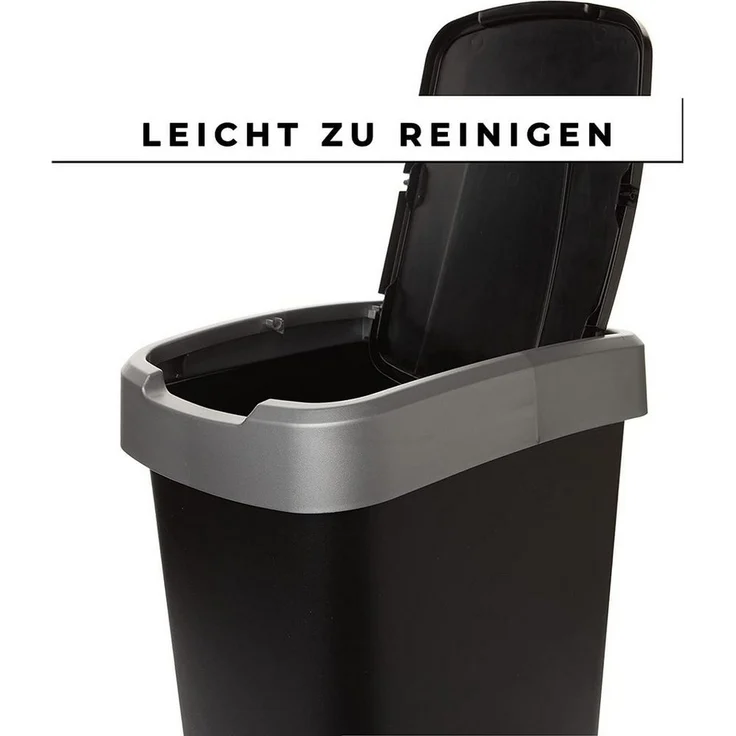 Centi Mülleimer 2er Set 25 Liter Abfalleimer mit Deckel Mülleimer Küche, mit Schwingdeckel - Schwarz/Silber - für Recycling & Mülltrennung – Bild 2