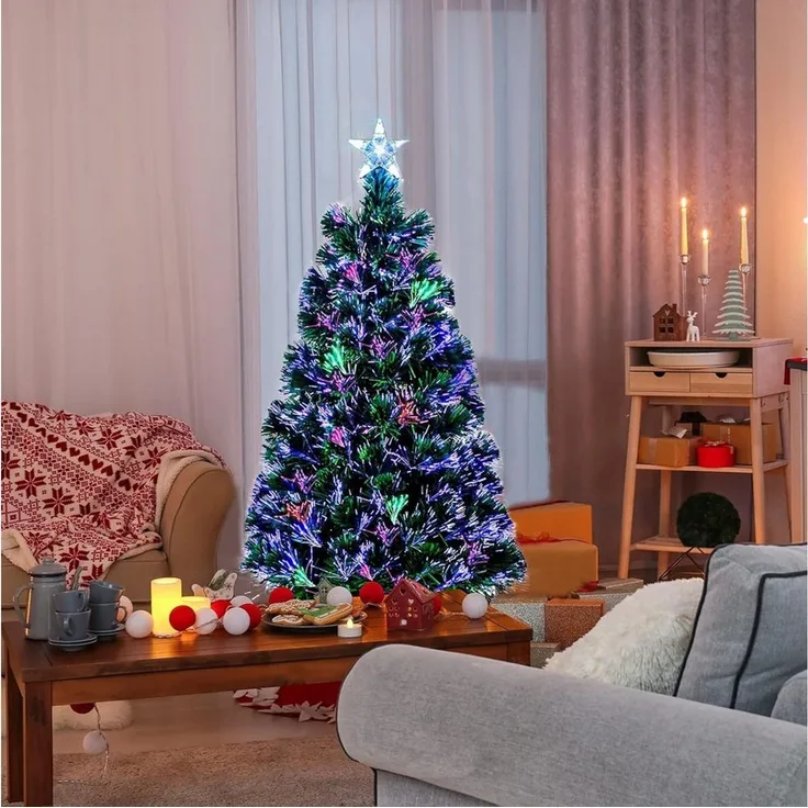 LALAHO Künstlicher Weihnachtsbaum Künstlicher Tannenbaum mit Optischer Faser Beleuchtung, 120cm mit 120 Spitzen, für Weihnachten-Dekoration, Grün