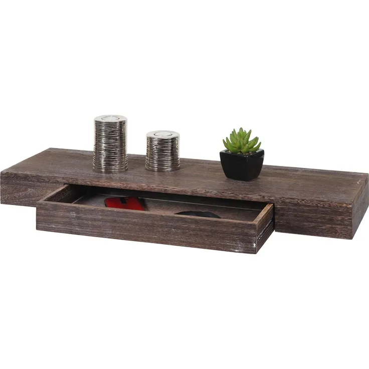 Wandregal HWC-H37, Schweberegal Wandboard Hängeregal Regal, Schublade Massiv-Holz 8x80x25cm ~ braun, shabby
