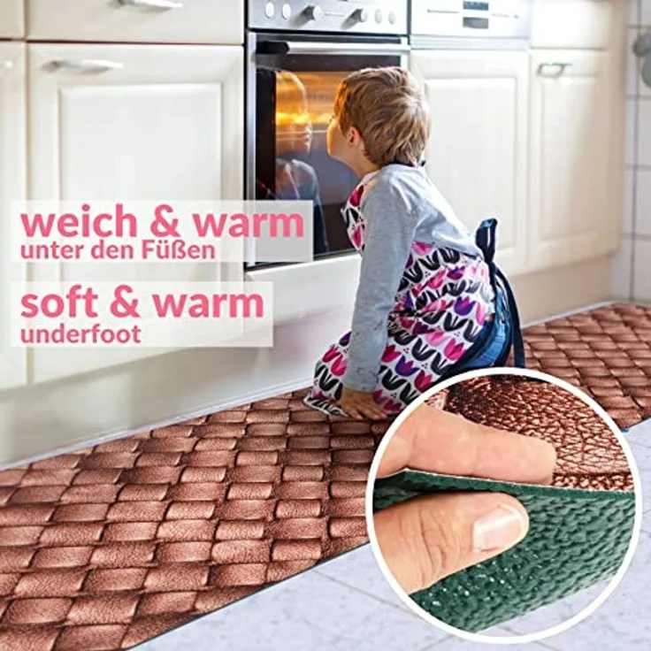 ANRO Küchenläufer Hochwertig GreenLine Flurläufer Teppichläufer Textil, Eckig, Bodenläufer 100x52cm Leder Braun pflegeleicht – Bild 7