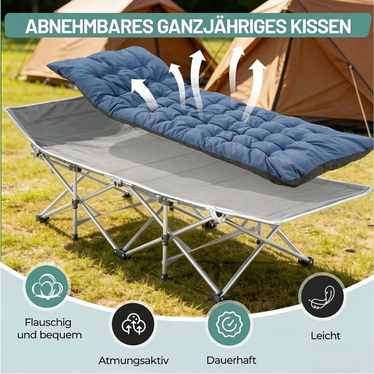 kehot Klappbett Campingbett Feldbett Klappbar 188x64x49 cm, mit 4 cm Polsterauflage (Faltbare Relaxliege aus Oxford-Gewebe,stabilem Stahlgeerüst,Tragetasche, Verstellbare Rückenlehne, Einfach zu Montieren, bis 250 kg belastbar) geeignet für Outdoor, Ga... – Bild 2
