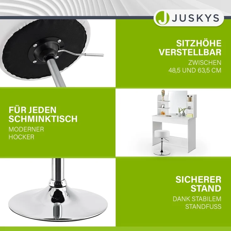 Juskys 'Tonia' Schminktisch Sitzhocker mit Kunstleder-Bezug, weiß – Bild 5