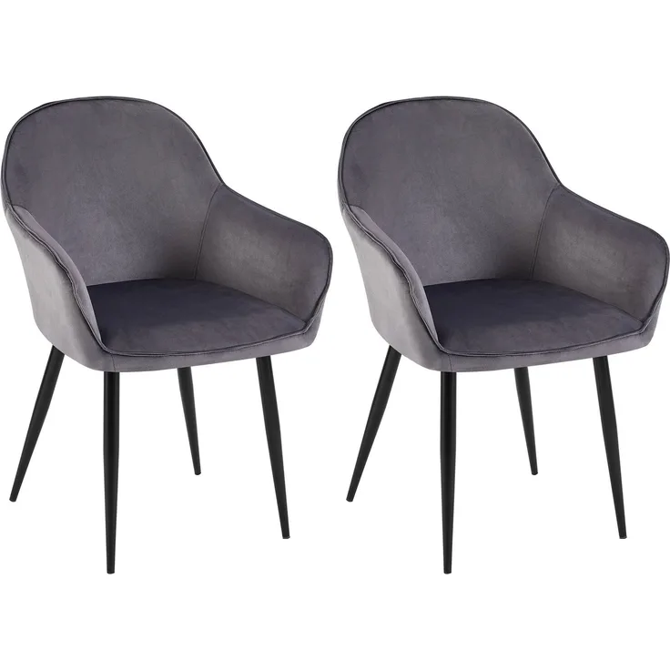 2er Set Esszimmerstuhl GENIM - Samt Dunkelgrau 60x60x84 cm | Essstühle Esszimmerstühle Küchenstühle Wohnzimmerstühle