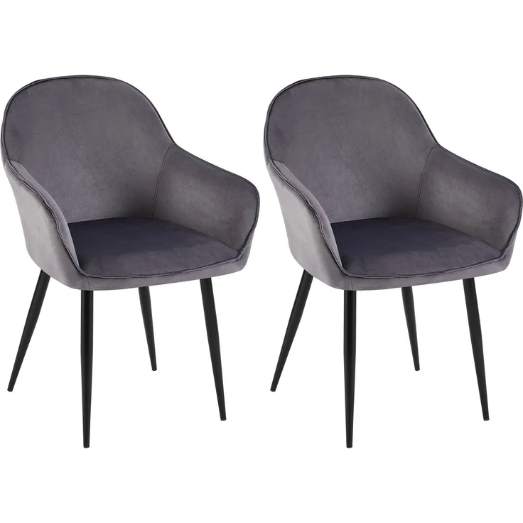2er Set Esszimmerstuhl GENIM - Samt Dunkelgrau 60x60x84 cm | Essstühle Esszimmerstühle Küchenstühle Wohnzimmerstühle – Bild 1
